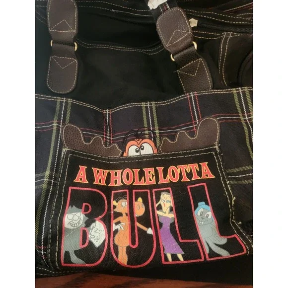 Rocky And Bullwinkle Tote Bag Black Universal Wardrobe Prop Depart Bag Bazaar - Picture 3 of 7